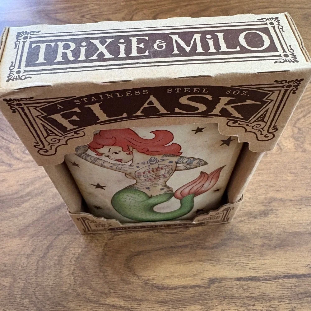 Trixie & Milo Mermaid Tattoo Stainless Steel 8oz Flask Drink With Style BFF Gift